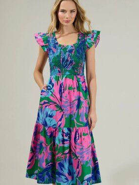 Sugarlips Smocked Floral Midi Dress